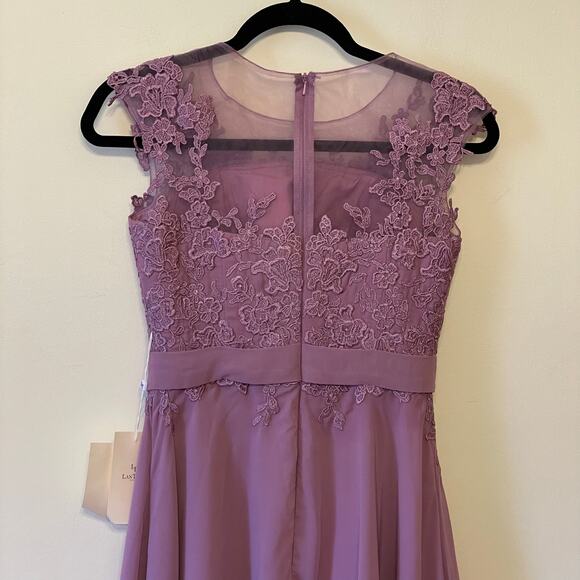 Lan Ting XS bride lavender purple formal maxi gown lace sheer floral embroidery - Picture 13 of 13